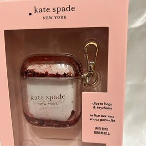 kate spade New York Pink and Red Glitter AirPods Case with Gold Clip